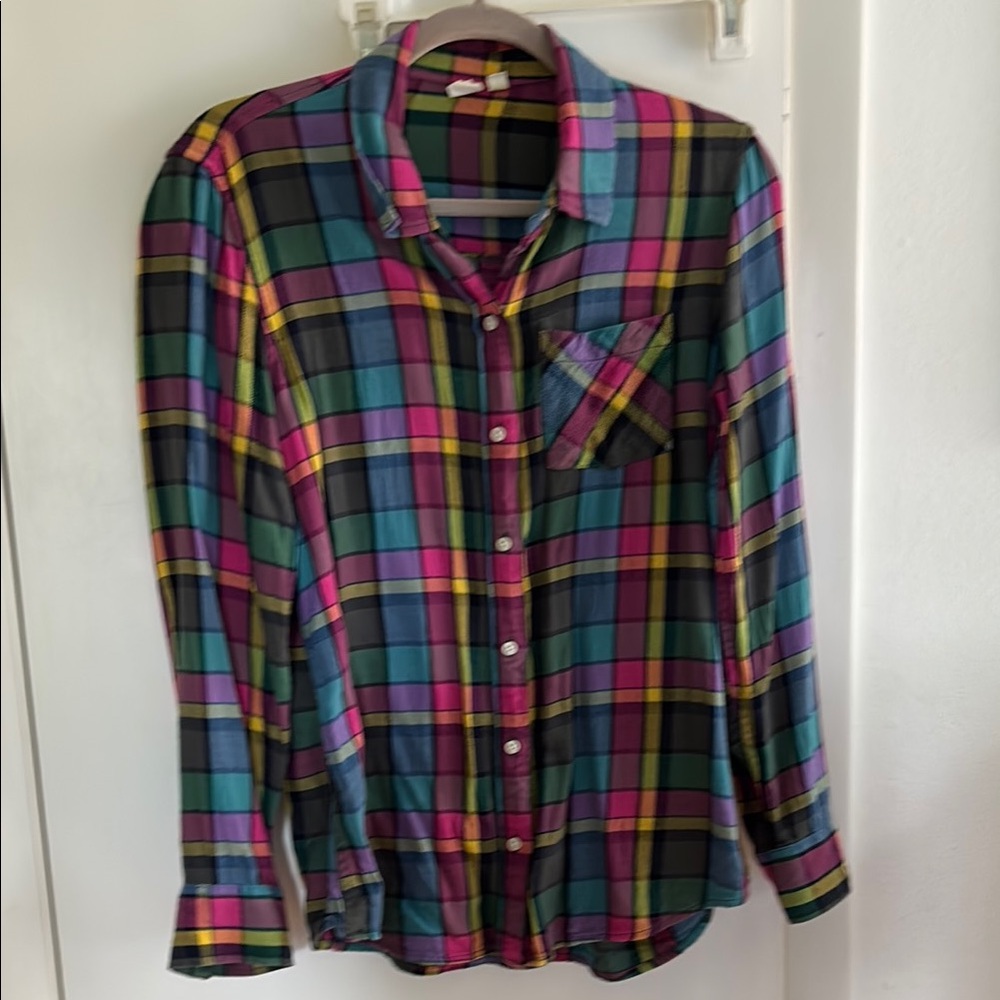 GAP Vibrant Checkered Flannel Shirt in Pink, Blue Yellow Plaid